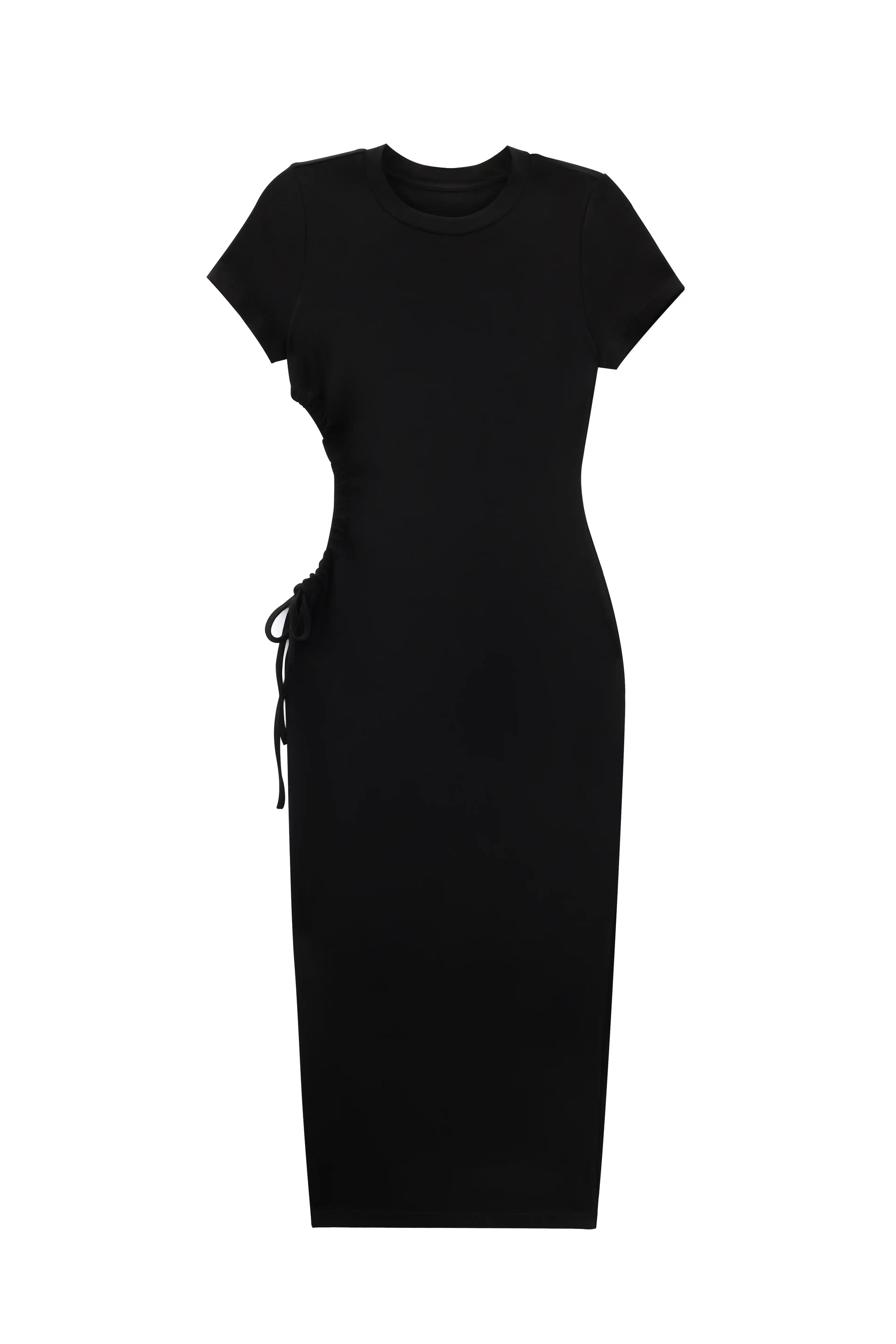 Round Neck Pleated Slit Side Short Sleeve Maxi Dress