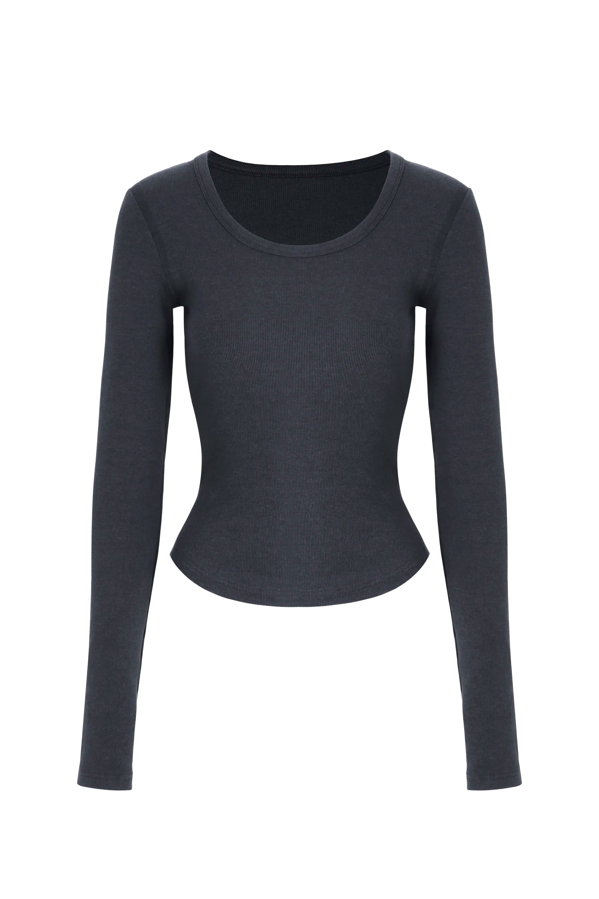 Scoop Neck Fitted Long Sleeve Top