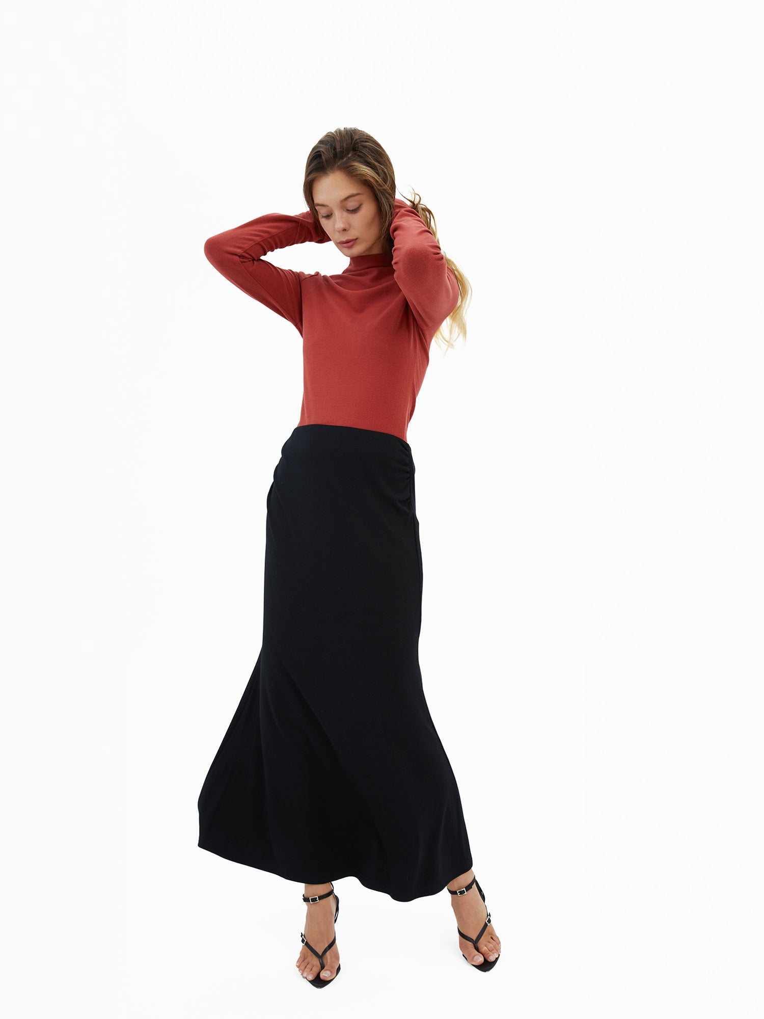 Ruched-Front Midi Skirt