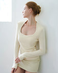 Squareneck Braless Long Sleeve Top