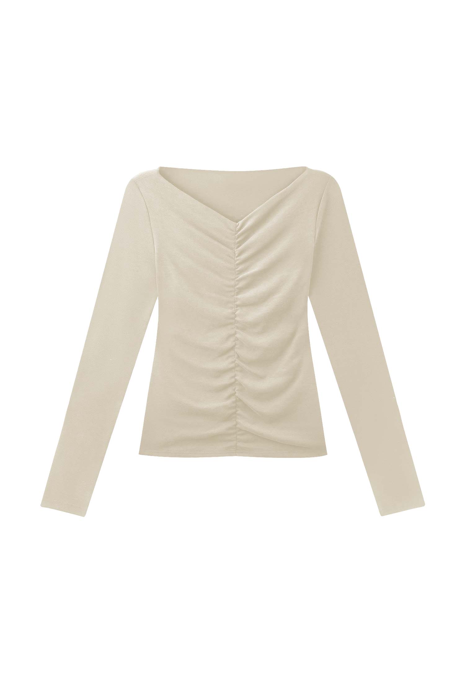 Thermal Ruched Front Double Layer Long Sleeve Top
