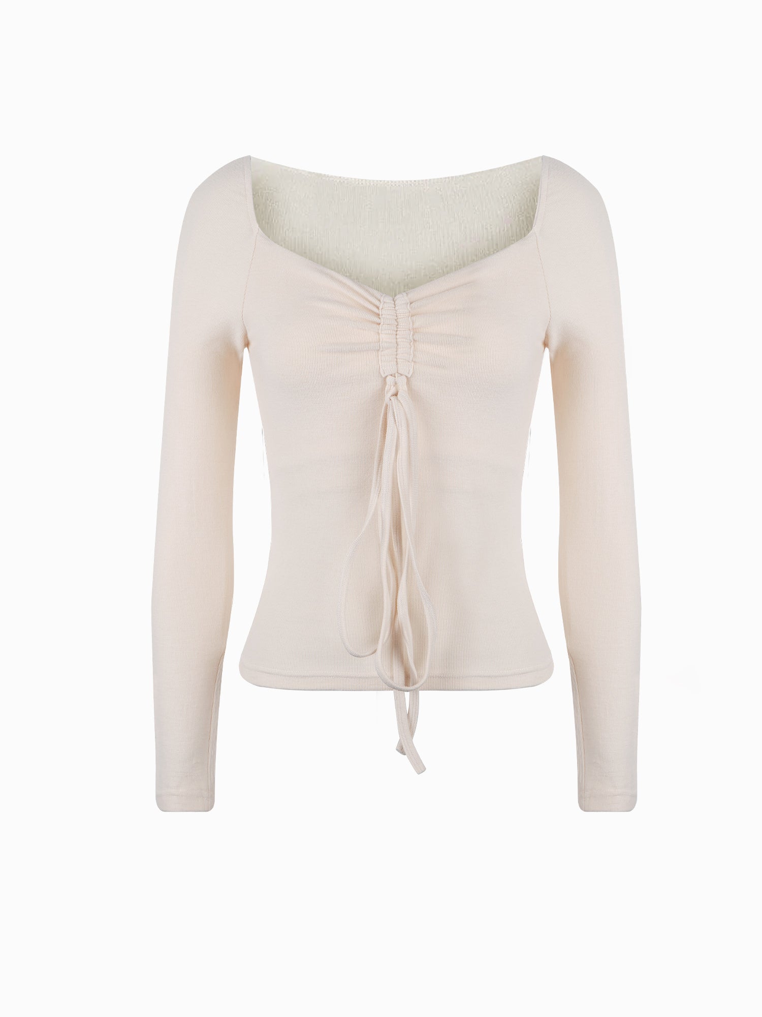 Ruched-Front Drawstring Braless Long Sleeve Top