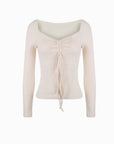 Ruched-Front Drawstring Braless Long Sleeve Top