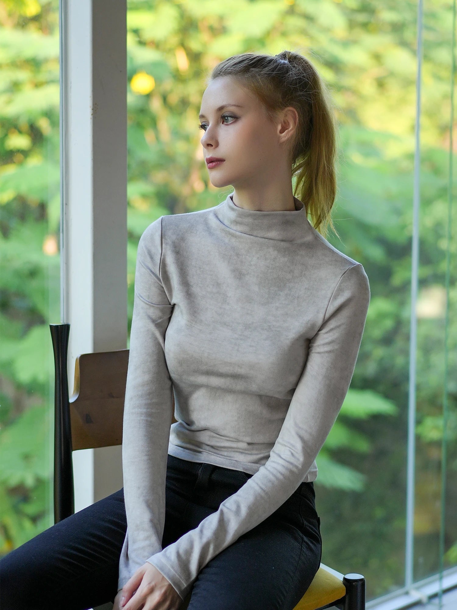 Floral Thermal Mock Neck Long Sleeve Top