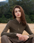 Half-Zip Mock Neck Fitted Top