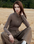 Half-Zip Mock Neck Fitted Top