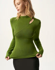 Asymmetric Cutout Mock Neck Top
