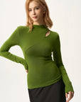Asymmetric Cutout Mock Neck Top