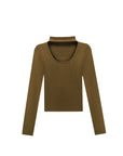 Cutout Mock Neck Ribbed Top