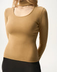 Cutout Mock Neck Ribbed Top