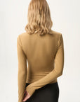 Cutout Mock Neck Ribbed Top