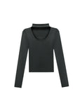 Cutout Mock Neck Ribbed Top