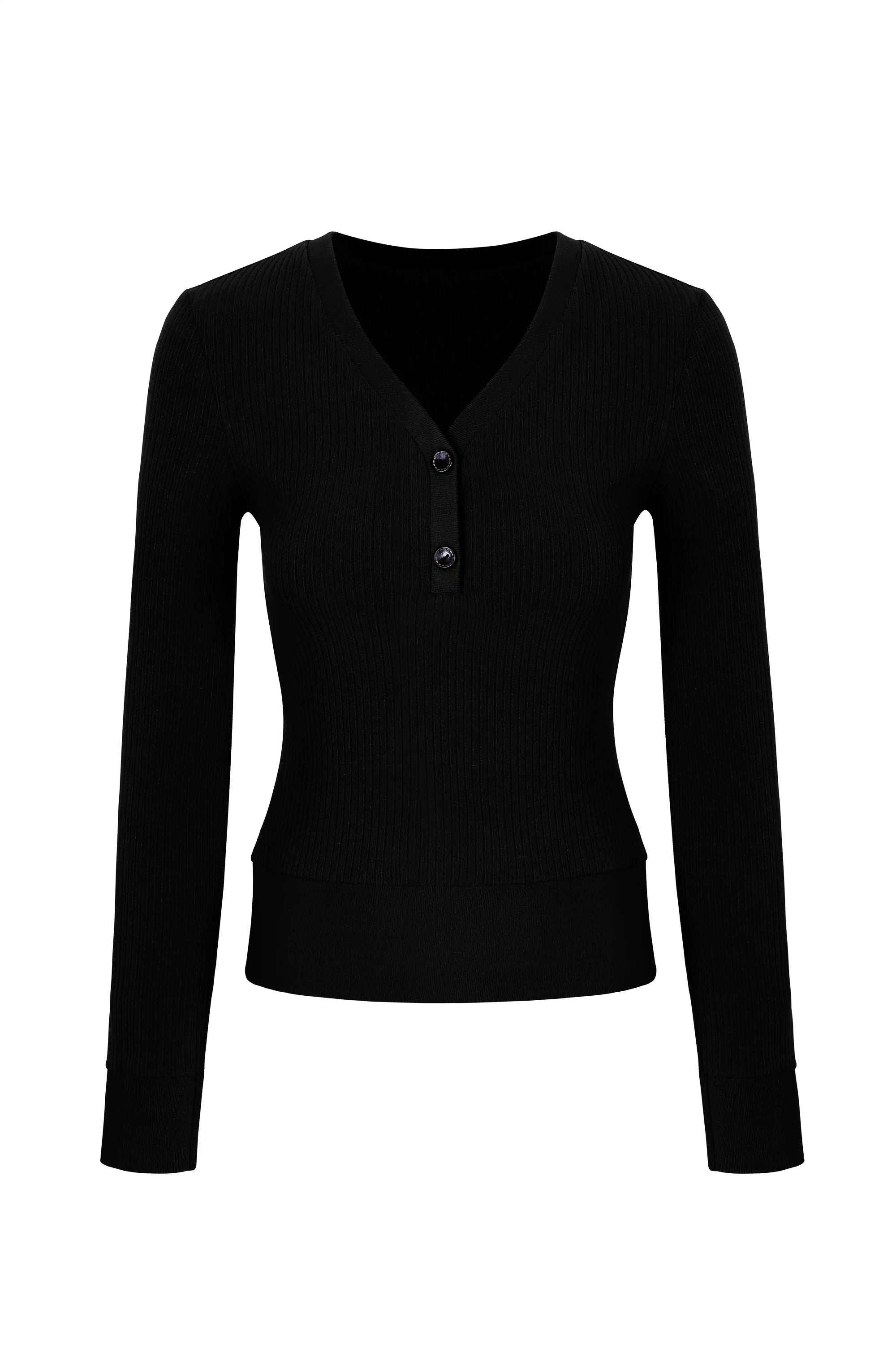 Ribbed Button Front Fitted Top