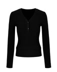 Ribbed Button Front Fitted Top