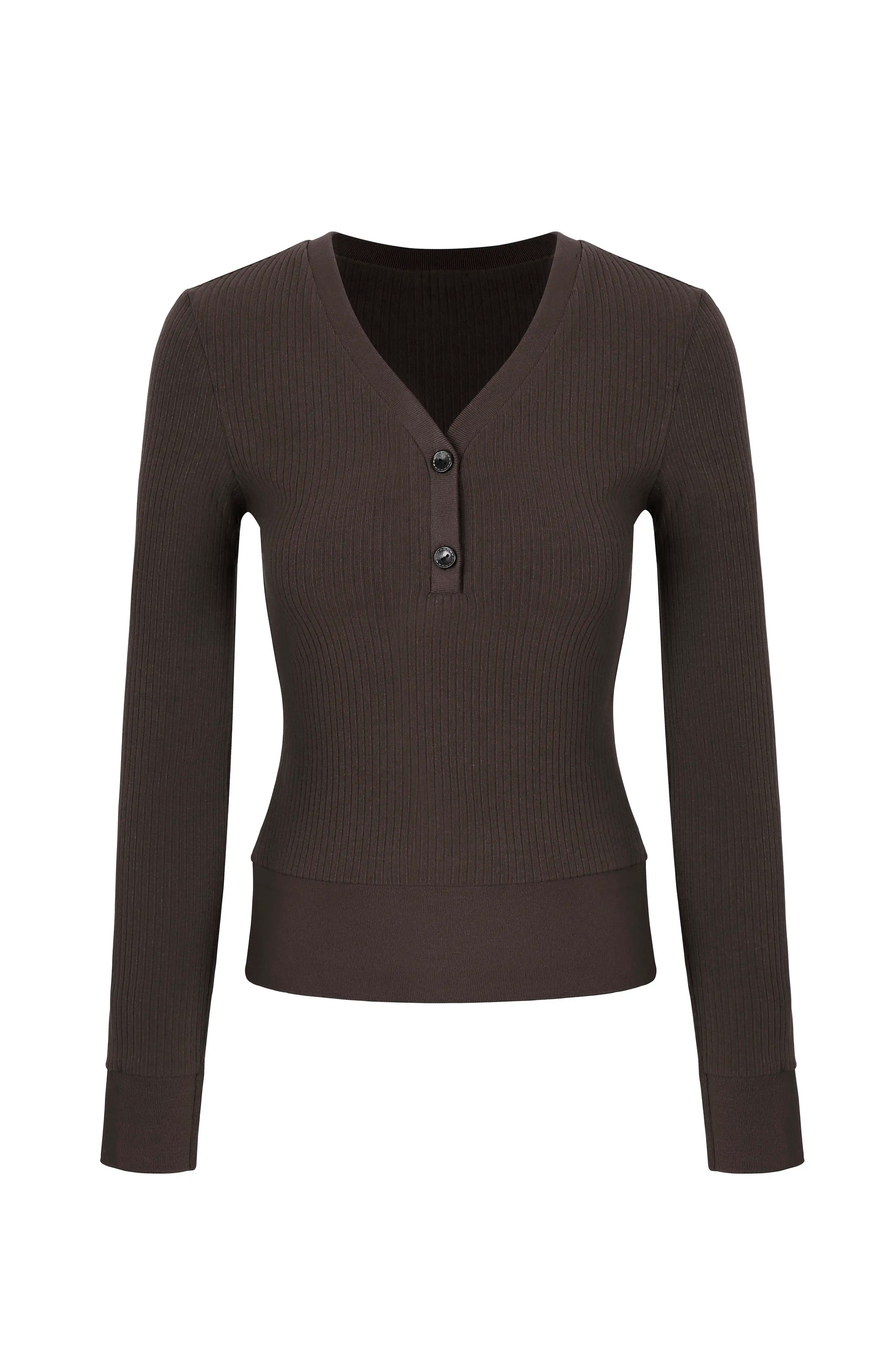 Ribbed Button Front Fitted Top