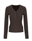 Ribbed Button Front Fitted Top