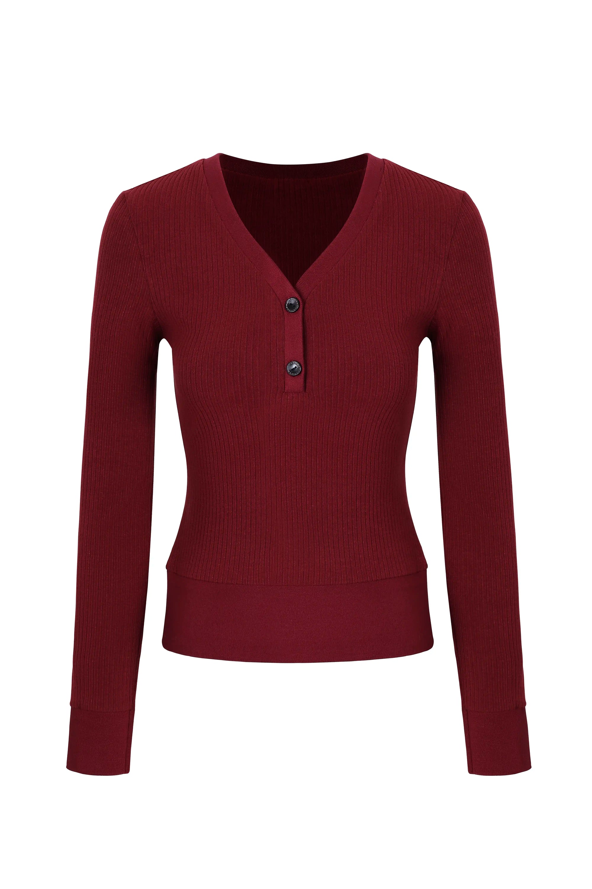 Ribbed Button Front Fitted Top
