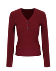 Ribbed Button Front Fitted Top