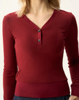 Ribbed Button Front Fitted Top