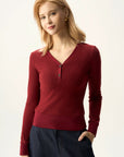 Ribbed Button Front Fitted Top