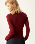Ribbed Button Front Fitted Top