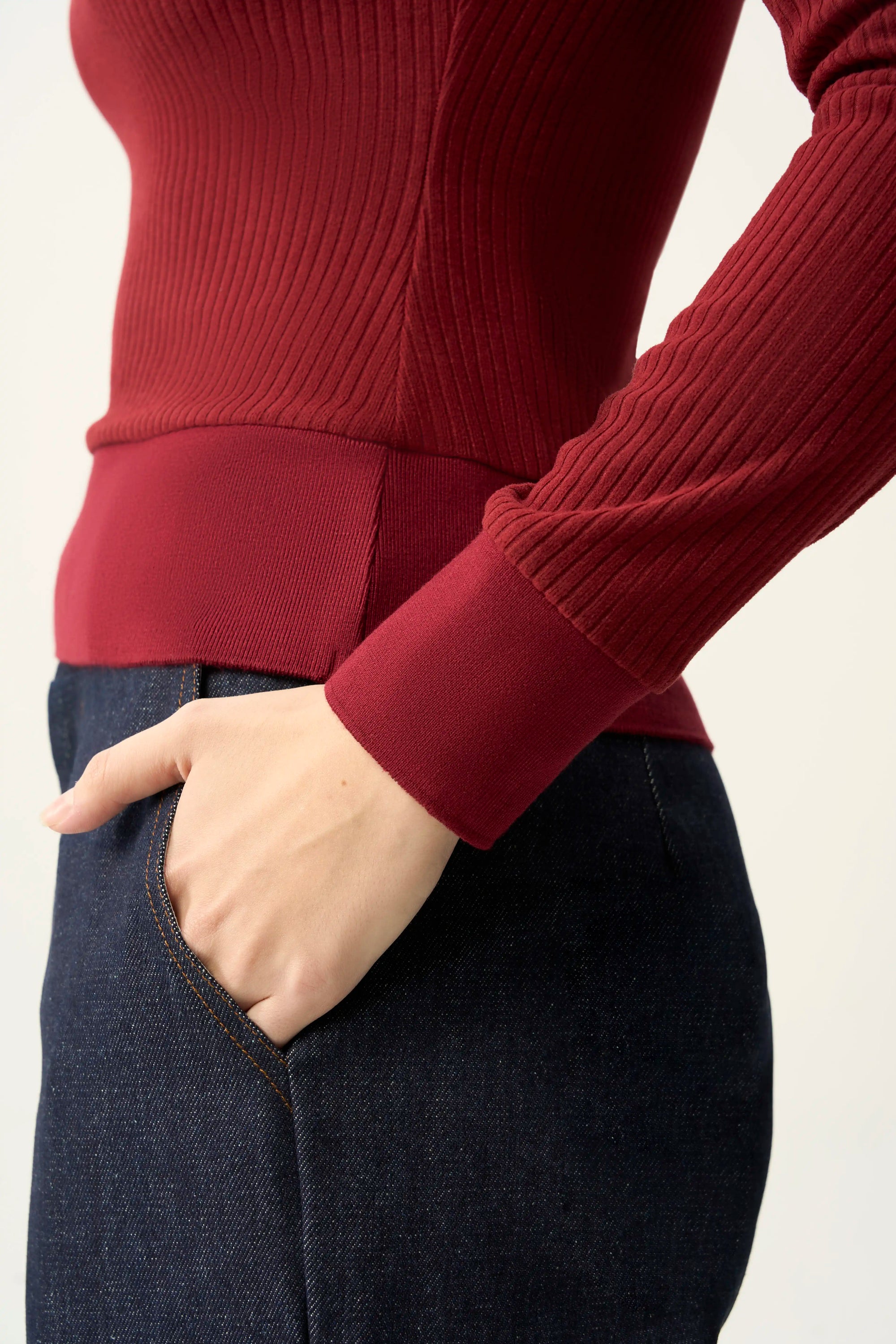 Ribbed Button Front Fitted Top