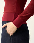 Ribbed Button Front Fitted Top