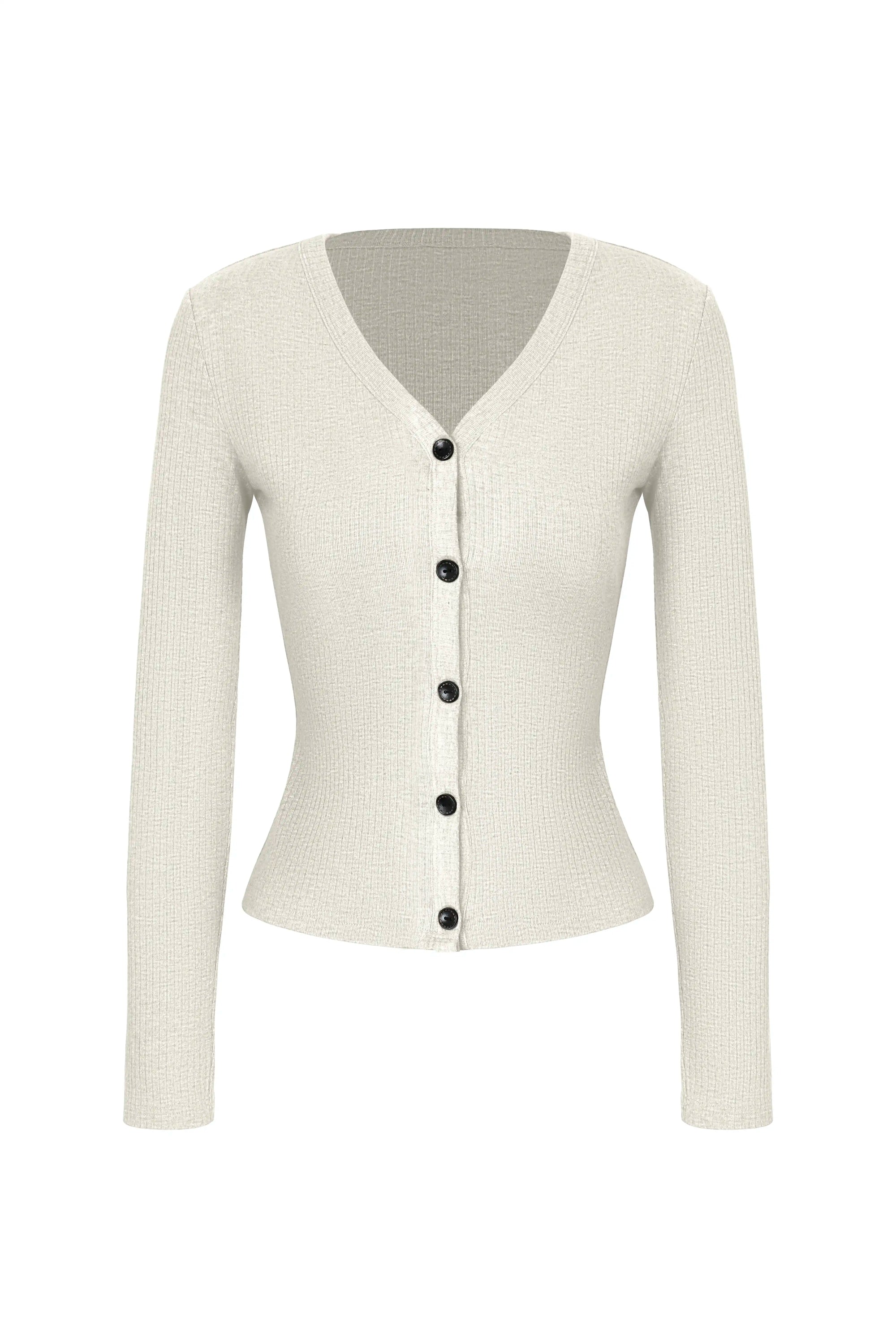 V-Neck Button Front Fitted Cardigan