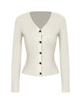 V-Neck Button Front Fitted Cardigan