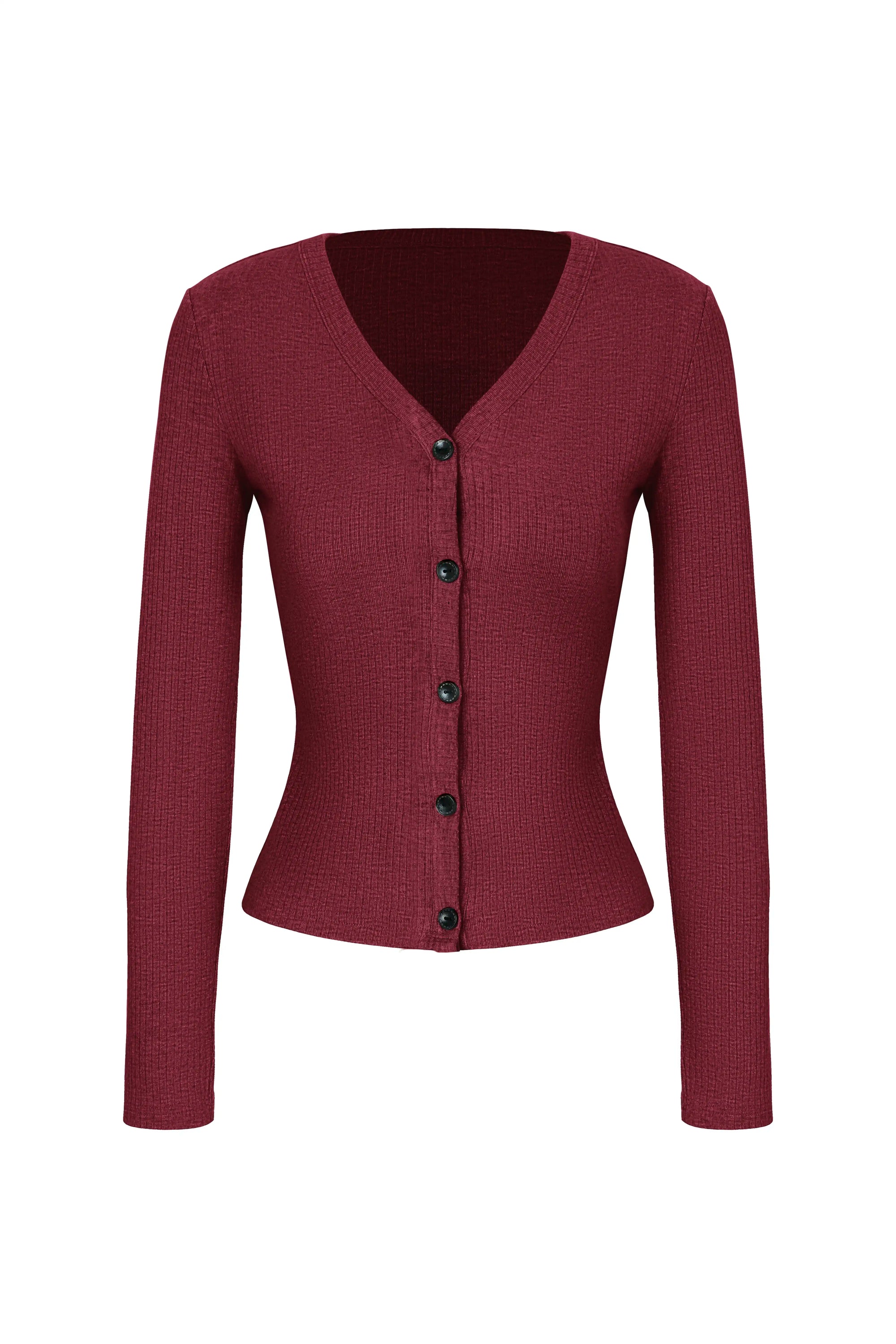 V-Neck Button Front Fitted Cardigan