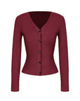 V-Neck Button Front Fitted Cardigan