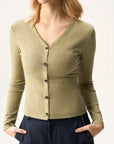 V-Neck Button Front Fitted Cardigan