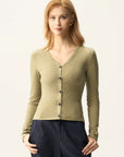 V-Neck Button Front Fitted Cardigan