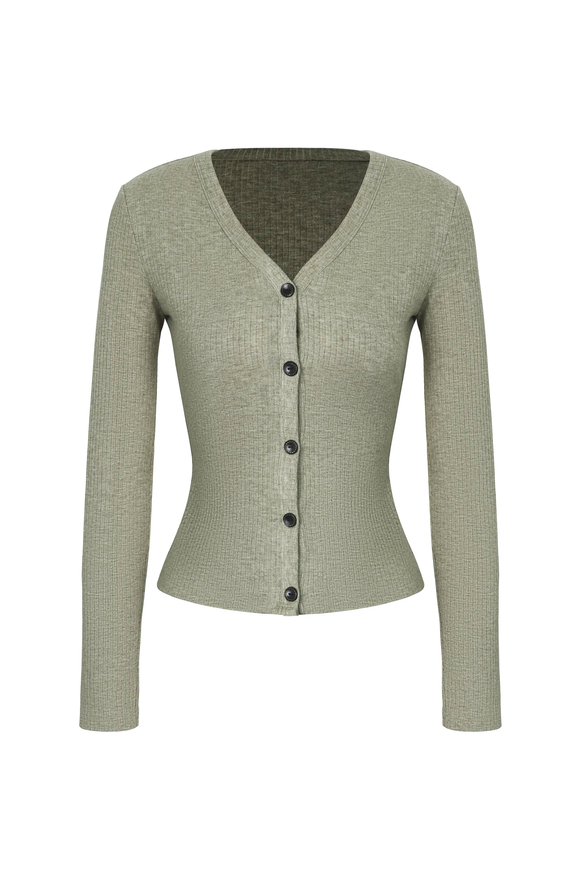 V-Neck Button Front Fitted Cardigan