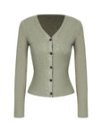 V-Neck Button Front Fitted Cardigan