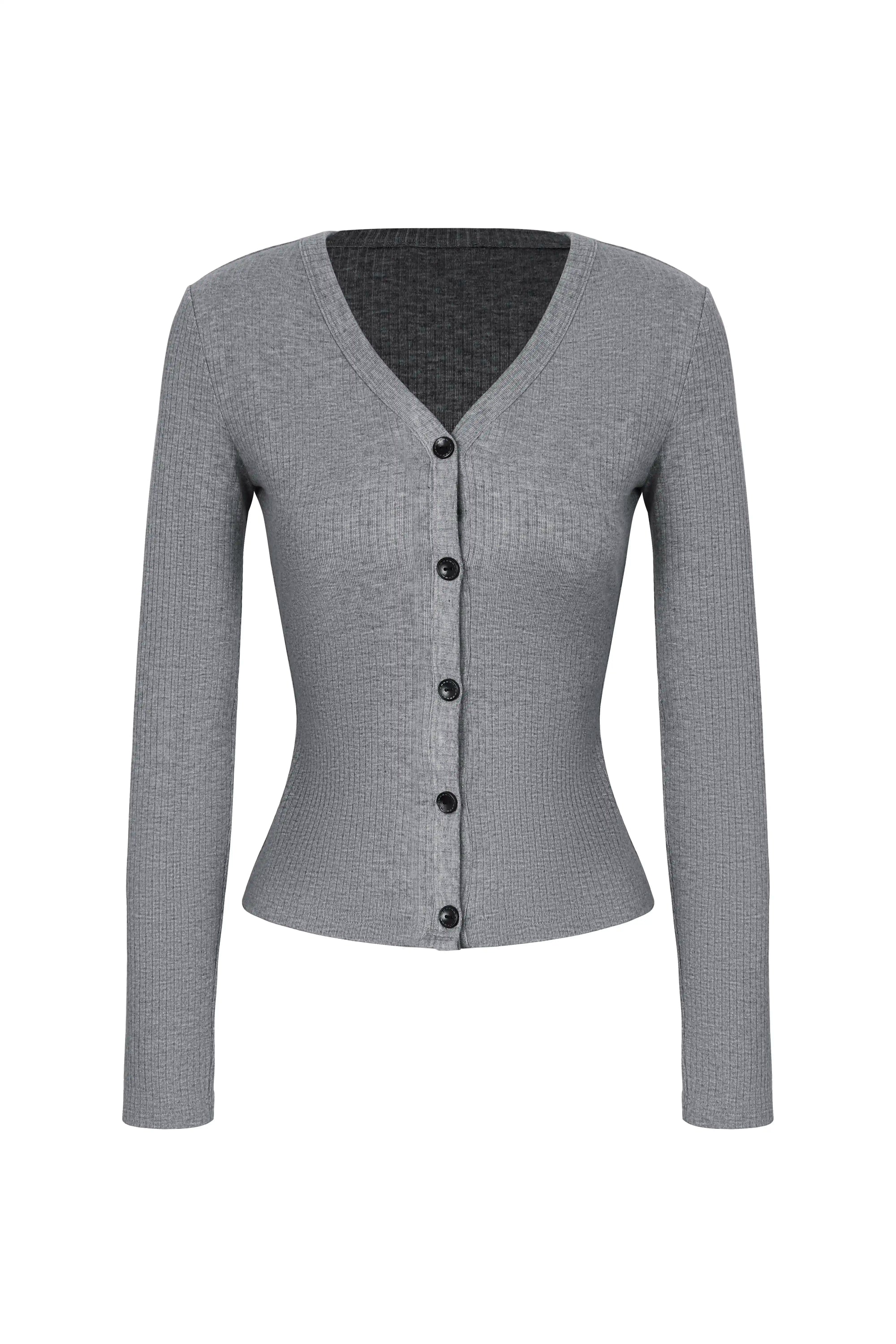 V-Neck Button Front Fitted Cardigan