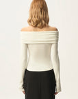 Off-Shoulder Ruched Fold-over Long Sleeve Top