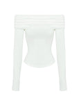 Off-Shoulder Ruched Fold-over Long Sleeve Top