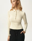 Knit Polo Long Sleeve Top