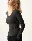 Scoop Neck Fitted Long Sleeve Top