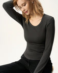 Scoop Neck Fitted Long Sleeve Top