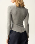 Curved Hem Henley Long Sleeve Top