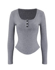 Curved Hem Henley Long Sleeve Top