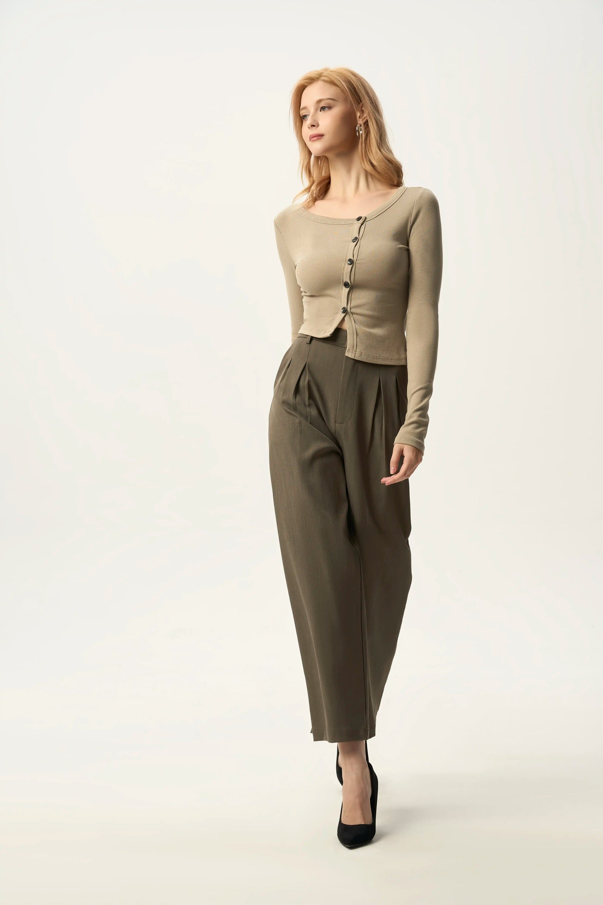 Asymmetric Button Front Fitted Cardigan