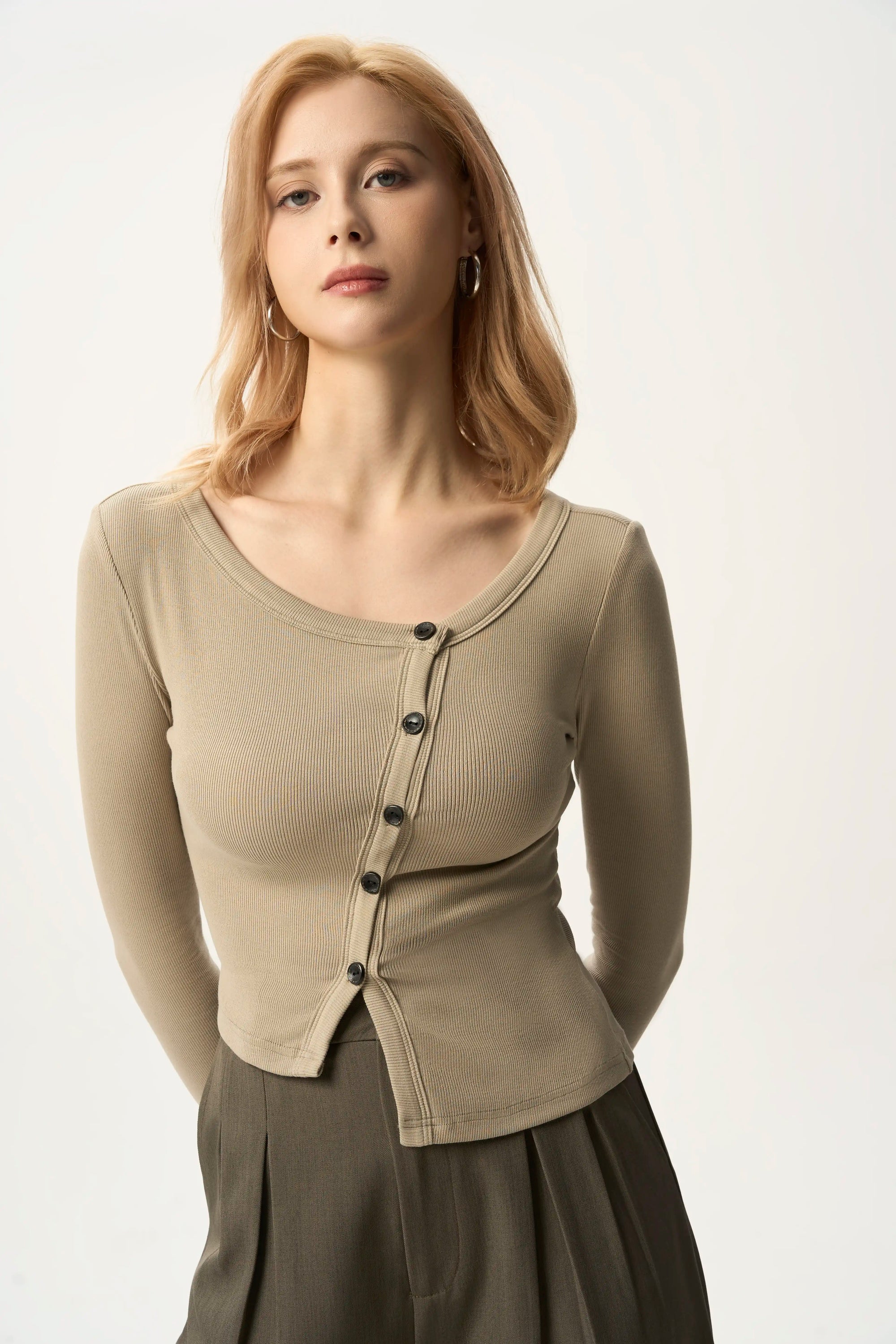 Asymmetric Button Front Fitted Cardigan