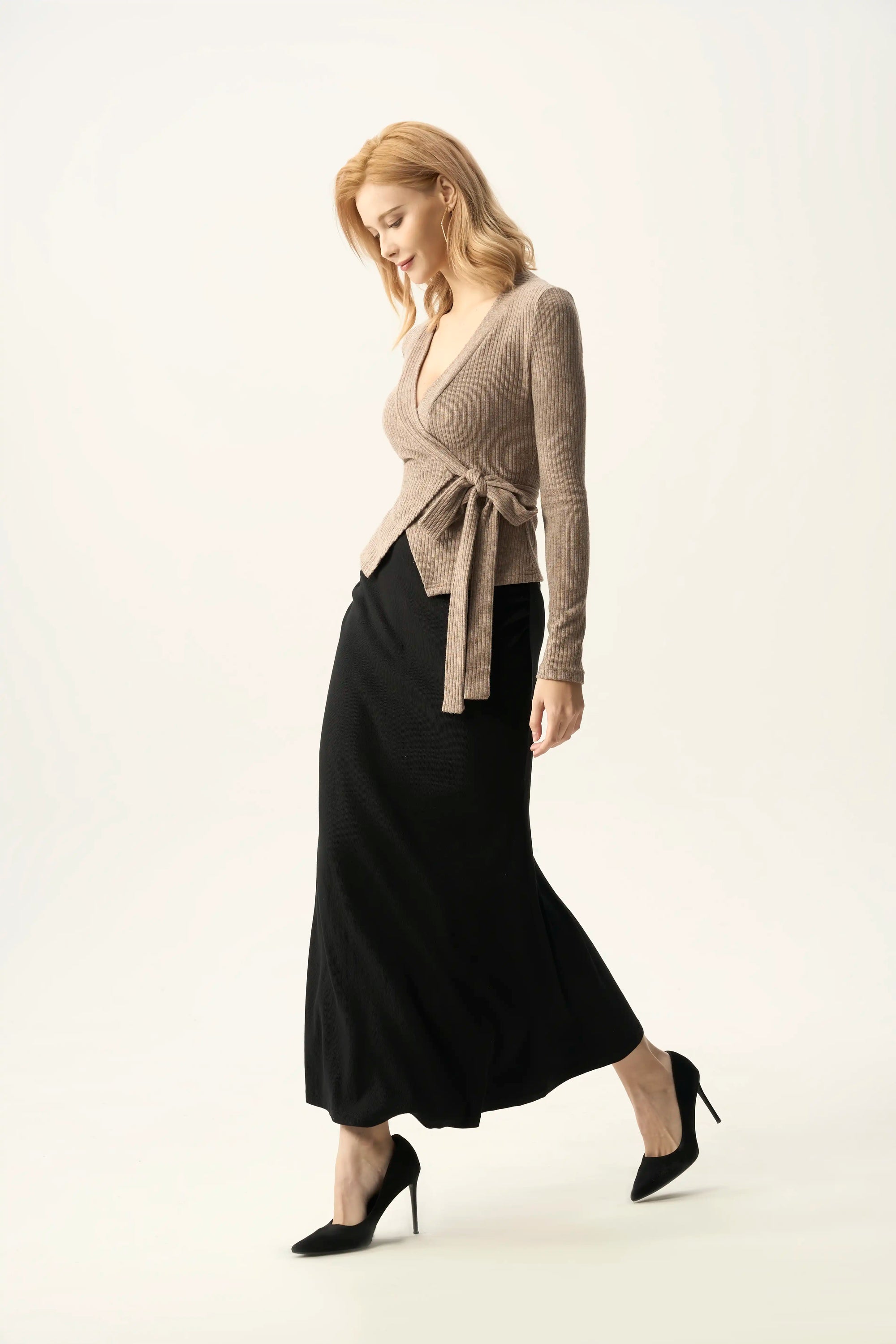 Ribbed Wrap Tie Top