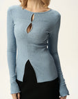 Double Teardrop Cutout Ribbed Top