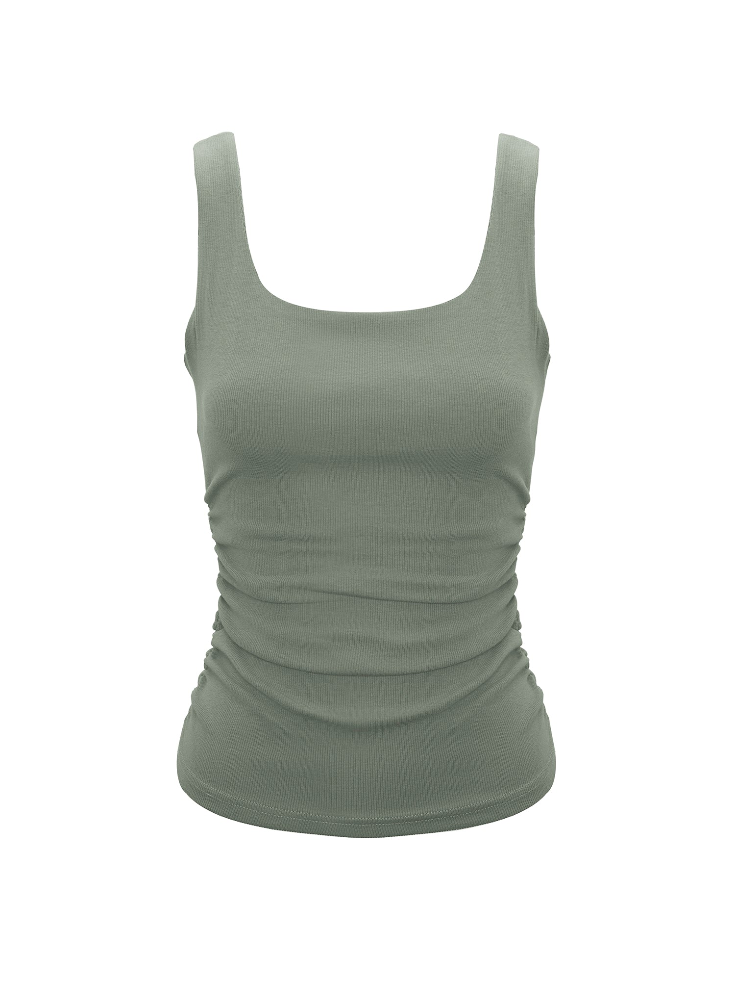 Ruched Sides Square Neck Braless Tank Top