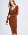 V-Neck Form-Fitting Midi Dress