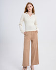 Spilt Neck Rib Knit Polo Sweater
